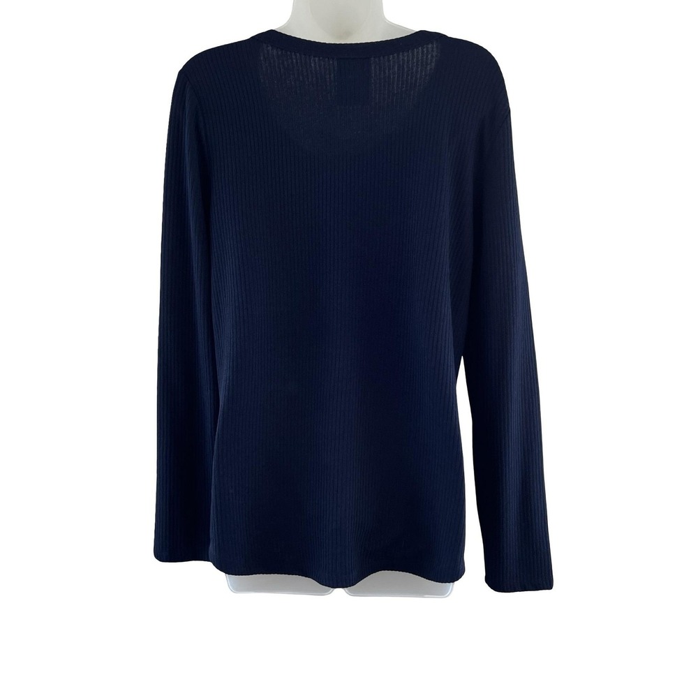 Vocal Top Womens XL Navy Blue Skull Rhinestone Long Sleeve Ribbed USA Gothic Y2K - Picture 6 of 16